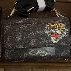 Ed Hardy Black Crossbody Bag with Tiger Design